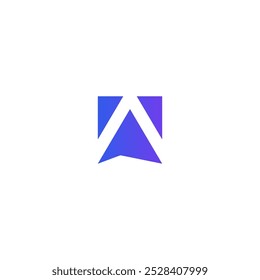 Abstract Logo Letter A White triangle, three curved lines, inside rounded square, gradient background. 
