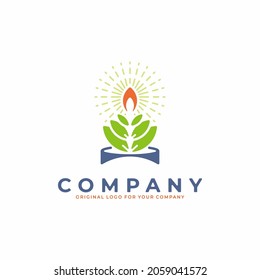 Abstract logo with lotus flower combination concept and burning candle.