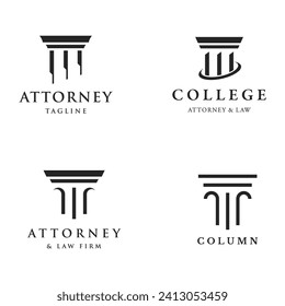 Abstract logo of luxury columned antique building for attorney, law, university and museum.