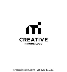 Abstract logo of M letter and home shape combination. Creative M symbol. Initial for finance business icon, investment, marketing, real estate. mortgage. etc. Geometric house illustration design