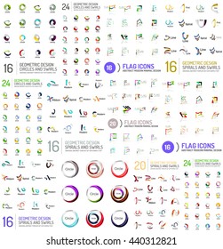 Abstract logo mega set. Universal branding logotypes - swirls letters symbols circles and other. Multipurpose icon set