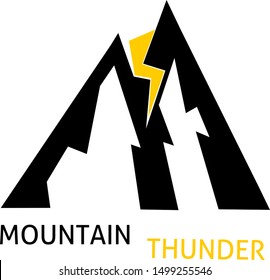Abstract Logo Mountain Vector Thunder template, a sign or icon mount that forms the letter M as well as thunder motif with orange color. The concept is flat and simple yet elegant.