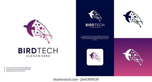 abstract logo of network connection speed, with digital bird and line concept, modern technology service, graphic design template.