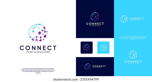 Logotipo abstracto del sistema de tecnología de red, interconectado, ciencia, Plantilla gráfica de Vector.