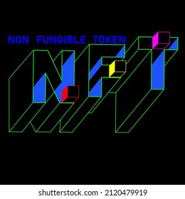 abstract logo of nft from contours of 3d letters with cubes and an inscription