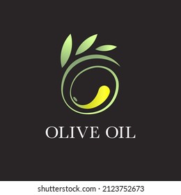 Abstract logo of olive and leaves on a dark background. Logo concept for olive oil production. First pressing oil 