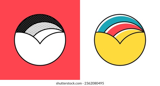 Abstract logo. Optical illusion sign. Retro 3D icons set with black and white polka dots and colored options. Vector impossible shape for halftone label, crypto company, game branding, vintage posters