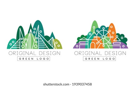 Resumen Conjunto original del logotipo, Plantillas de identidad corporativa para diseño paisajístico, arquitectura, inmuebles, ilustración del vector de reciclaje