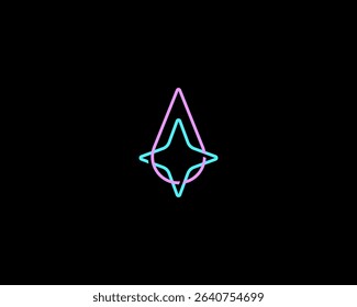 Abstract logo of overlapping drop and four-pointed line star. Creative water liquid vector sign. Flash light symbol.