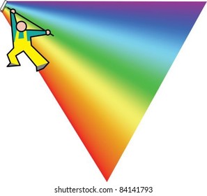 Abstract logo: painter which draw rainbow with roller