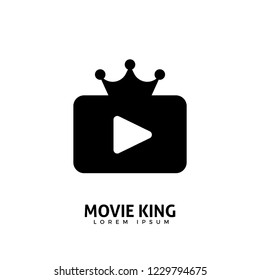 Abstract logo of play icon inside the box with a crown on top of it