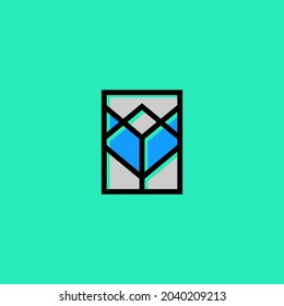 abstract logo rectangular shape with frame for art or construction industry