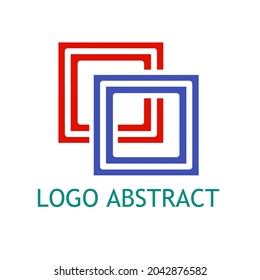 Abstract logo of red and blue squares on white background.
