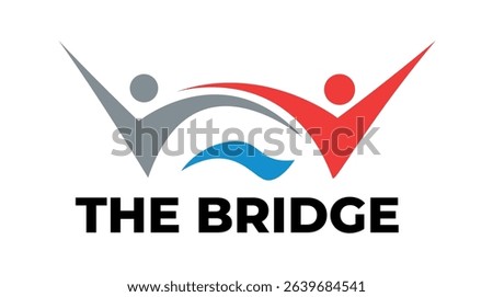 Abstract logo representing two people building a bridge, symbolizing teamwork, cooperation, and partnership