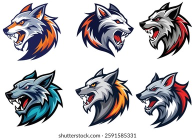 abstract logo of a roaring wolf vector art white background