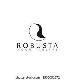 abstract logo robusta, with silhouette half seed coffee of bean seem letter r vector