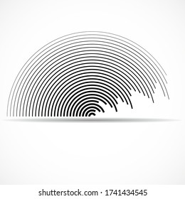 Abstract logo of semicircles with lines isolated on white background, striped geometric shape, vector illustration, eps 10