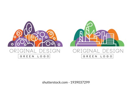 Abstract Logo Set, Corporate Identity Templates for Landscape Design, Camping, Outdoor Activity Vector Illustration