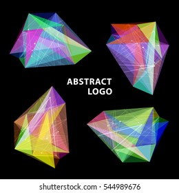 Abstract logo set on black background. Geometric Triangle Style. Modern illustration