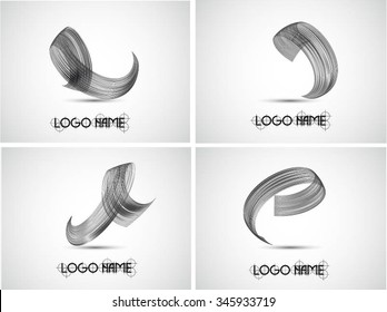 Abstract Logo Set. Unusual Spiral Icons. Vector Logo Design Template Collection.