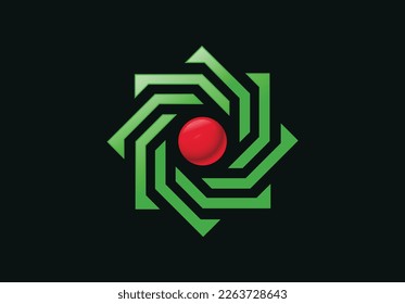 Abstract logo shape, green and red combination