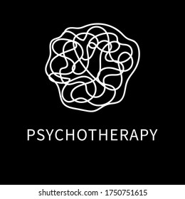Abstract Logo Sign Psychology, Psychoanalysis, Psychiatry, Consciousness,brain Function,gestalt.Design Template Vector Illustration Of Chaotic Curve Line Tangled In A Spider Web, Messy Ball Of Thread