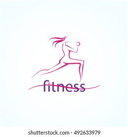 Abstract logo with  silhouette fitness girl