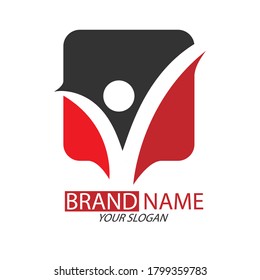 Abstract logo with a square and a tick for a creative company, isolated on a white background
