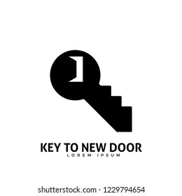 Abstract logo of a staircase from a key with an open door