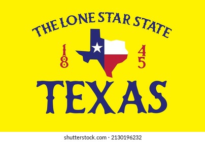 abstract logo State of Texas with map establishment year 1845 and nickname the lone star state on yellow background can be use for coffee mug website tempate technology presentation vector eps