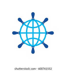 Abstract logo steering wheel and the globe flat design