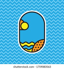 Abstract Logo Summer Beach Colourful Retro Pop Art Cartoon with Halftone Pattern Background Wallpaper. Vector Illustration. Available for all media printing.