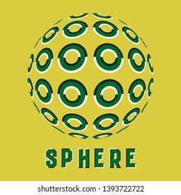 Abstract logo symbol in sphere shape with motion illusion effect. Green emblem with moving rings elements.