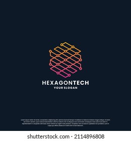 abstraktes Logo für Technologie. Sechskantform- und Anschlussschaltungskonzept