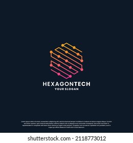 abstract logo for technology. hexagon shape and connection circuit concept