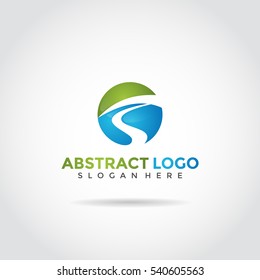 abstract logo template design. street concept, blue and green color glass style. Vector Illustrator eps.10