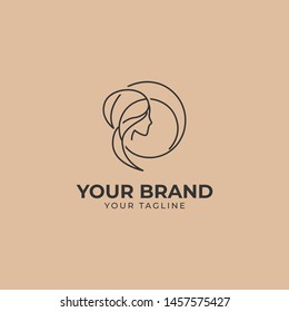 abstract logo template of woman's face and hair in circle shape