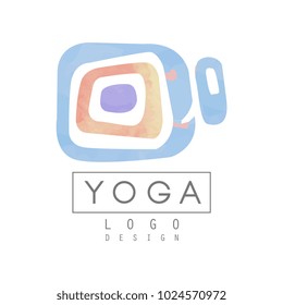 Abstract logo template for yoga studio or meditation center. Watercolor painting. Alternative medicine and wellness concept. Healthy lifestyle. Hand drawn vector design