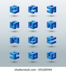 Abstract logo templates. Set of cubic shapes.