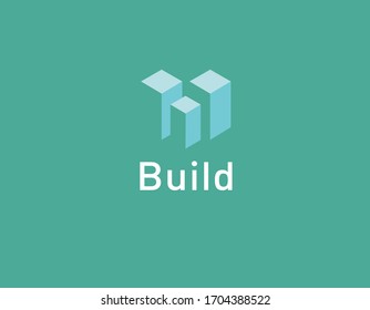 Abstract logo three volumetric geometric shapes of a building for a construction company