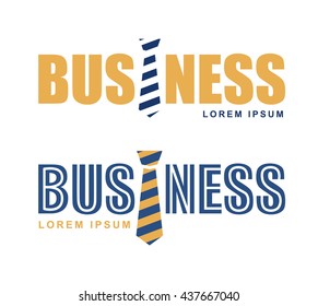 Abstract Logo tie. Vector logo business and tie. Blue and orange tie on white background isolated. Text business.