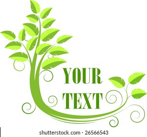 Abstract logo with tree, green. Isolated on white, vector