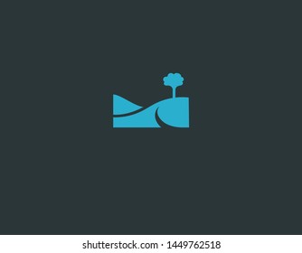 Abstract logo tree on a hill in a field of nature for the company