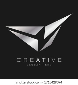 Abstract logo with triangle colored silver, isolated black background