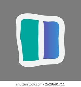 Abstract logo with two colorful rectangles, teal and blue, on a gray background. Modern and minimalist design with abstract shapes and bold colors. Hand drawn illustration vector.