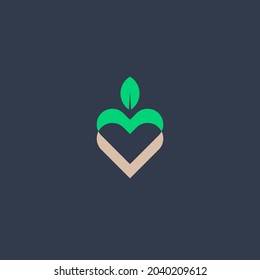 logotipo abstracto de dos corazones que se solapan con hojas sobrecultivadas. icono cardíaco con hojas.