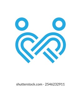 An abstract logo two abstract persons connected together in blue color on a white background representing teamwork