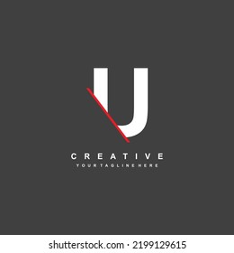 
logotipo abstracto U con línea roja cortada. El diseño de la plantilla del logo U es elegante y lujoso. letra inicial U