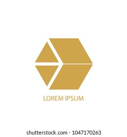 Abstract logo vector. Design gold hexagon on white background. Design print for company business. 