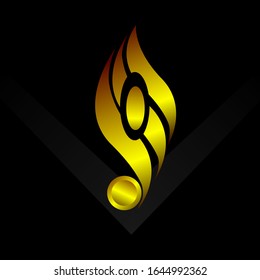 logotipo abstracto, diseño vectorial color dorado con fondo negro.


